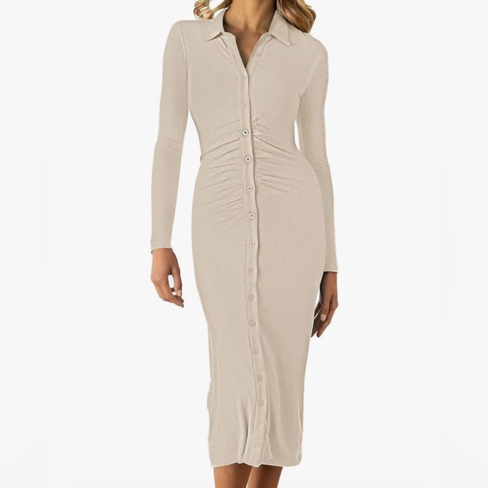 Elegant Cream Button-Down Midi Dress